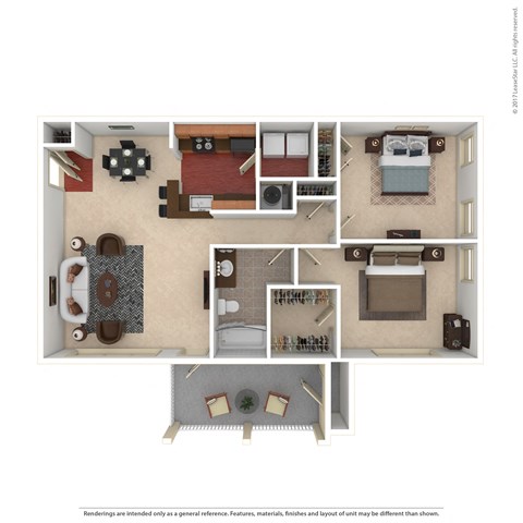 Floor plan for 2 beds, 1 bath, 1134 sqft